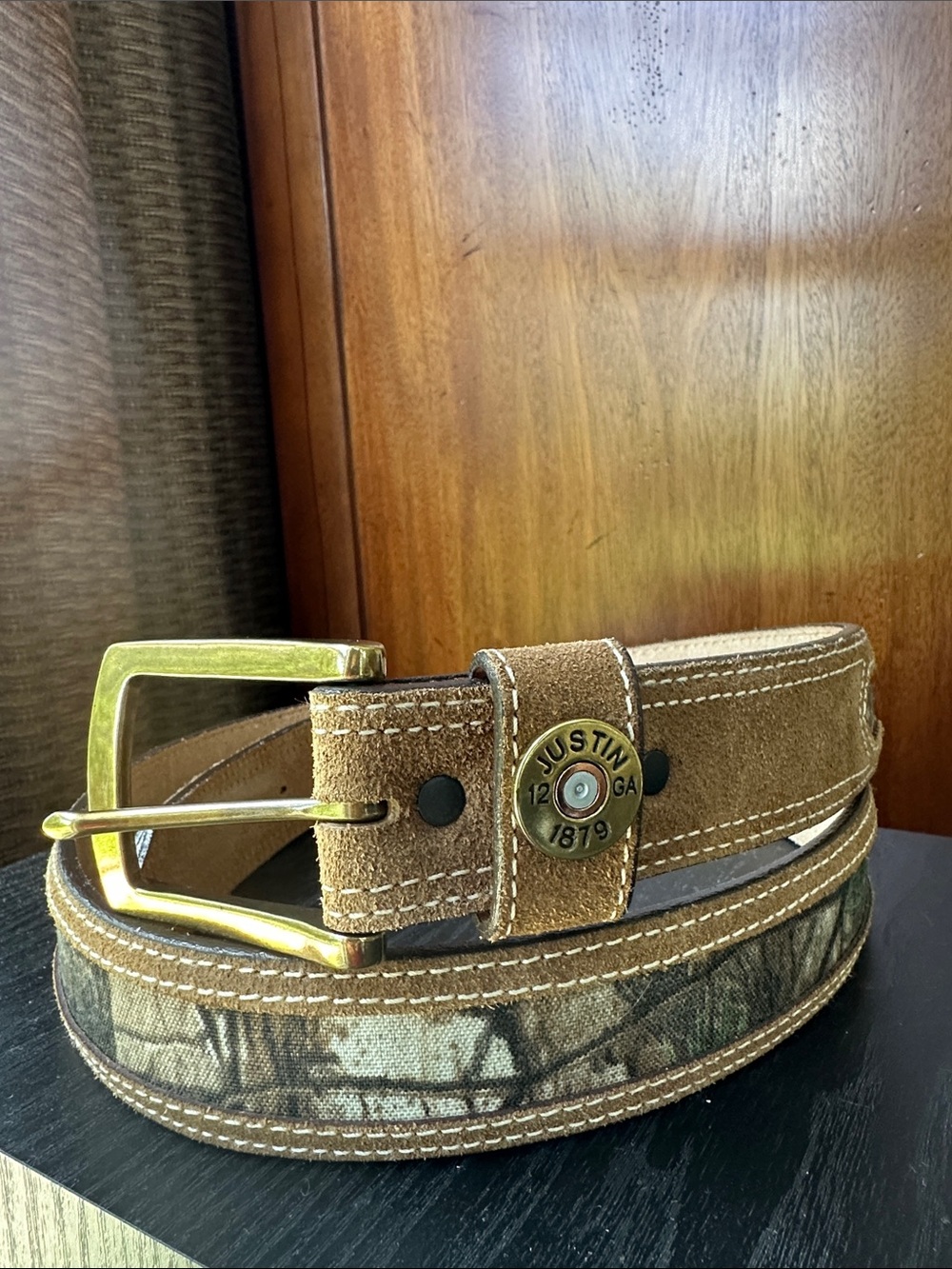 Justin Boots Leather Camo Belt NWOT